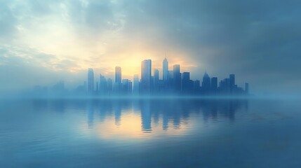 Fototapeta premium Serene Dawn of a Submerged City - Tranquil Water and Faint Light