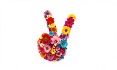 a peace sign crafted from a diverse array of colorful flowers