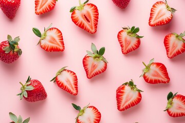 Fresh Strawberries on Pink Background