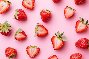 Fresh Strawberries on Pink Background