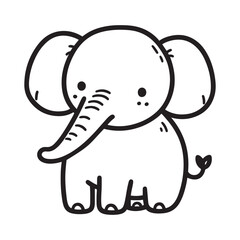 Elephant Black and White Line Art baby cute elephant for kids coloring page
