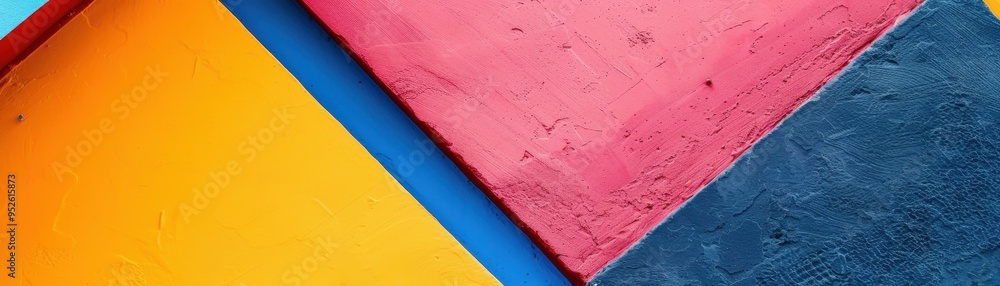 Poster abstract geometric composition with colorful blocks in red, yellow, and blue. modern textured backgr