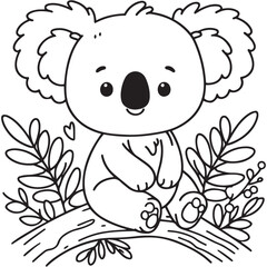 koala illustration. hand drawn koala black and white vector illustration. isolated white background