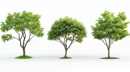 A collection of four realistic trees with green leaves