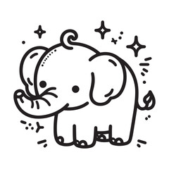 Cute elephant animal. Coloring book page for children. Black and White Cartoon Illustration line art.