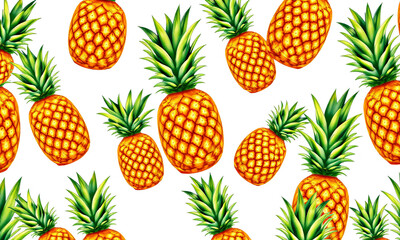 Fototapeta premium A bold and colorful seamless pattern showcasing pineapples with exaggerated