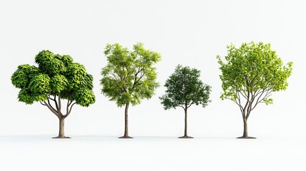 Obraz premium Four diverse trees featuring realistic green leaves and various sizes and shapes