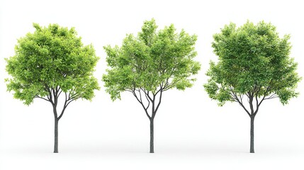Four trees with realistic green leaves