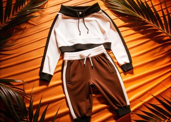 Obraz premium A fitted garment with a sleek design, adjustable waistband, and modern athleisure aesthetic merges comfort and style in a bold, fashion-forward statement.