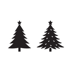 set of christmas tree silhouette vector, isolated on white background, black and white silhouette, vector and illustration, silhouette style