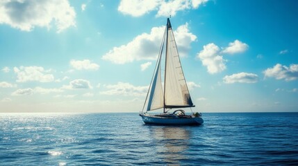 Fototapeta premium Sailing boat on the sea, serenity background