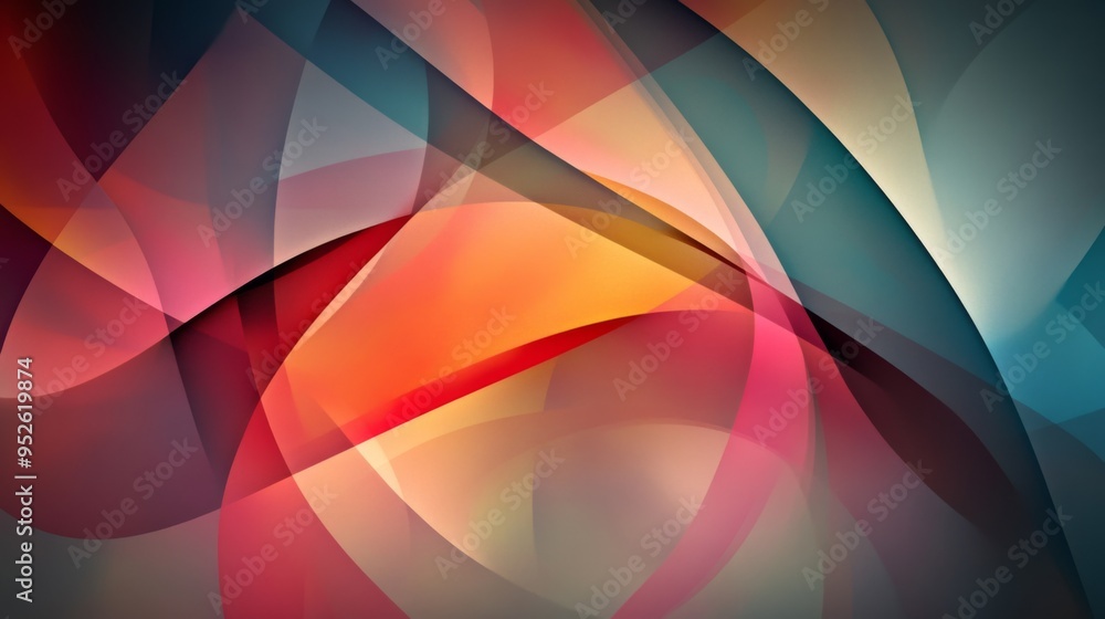 Poster abstract background with overlapping translucent shapes and layered colors, creating depth and dimen