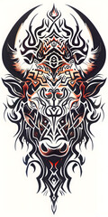 Tribal Minotaur Tattoo symmetry very simple traditional tattoo flash styles illustration