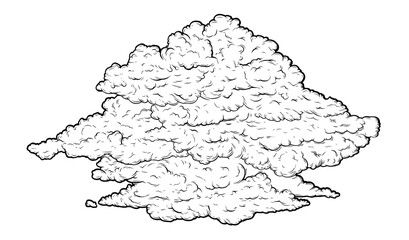 Set of clouds in handmade vintage retro style isolated on white background. Cartoon hand-drawn design elements in retro engraving style. Vector illustration.