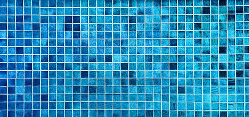 Fototapeta premium blue ceramic mosaic tile background. trendy vintage ceramic tiles to decorate the interior wall or floor. multi blue color tone of ceramic tiles. furnishing material for interior decoration.