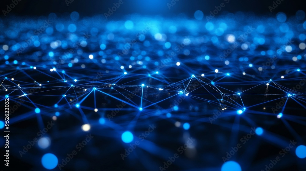 Poster Abstract image of digital connections and wireless signals represented by glowing lines and dots, symbolizing the invisible network of wireless communication