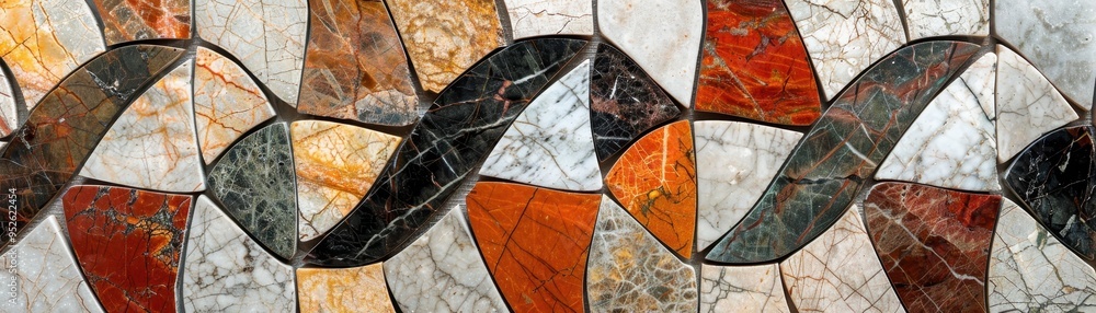 Aufkleber abstract mosaic art with colorful geometric patterns, featuring twists and curves in shades of orang