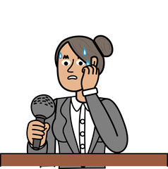 shy businesswoman holding microphone showing fear .eps