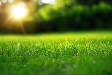 Fresh green grass illuminated by sunlight in a serene meadow, capturing the essence of nature's beauty.