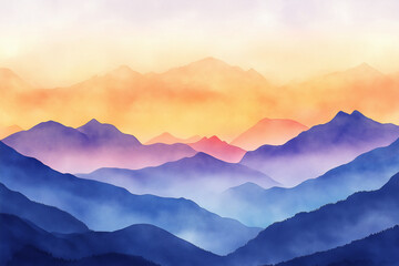 Obraz premium A painting of a mountain range with a sun in the sky