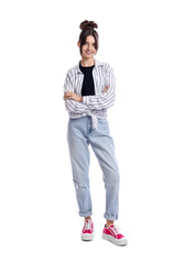 Naklejka premium Full length portrait of teenage girl on white background