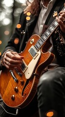 Obraz premium A talented musician plays an exquisite guitar showcasing intricate techniques amidst soft bokeh lights inviting an intimate and enchanting vibe perfect for soulful melodies