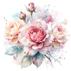 Watercolor roses on white background