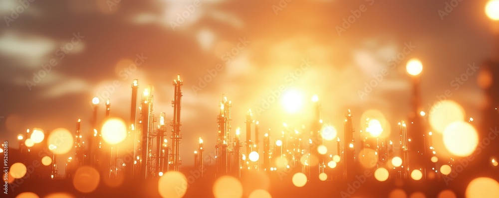 Poster a mesmerizing sunset glow with shimmering lights and bokeh effects, creating a magical atmosphere of