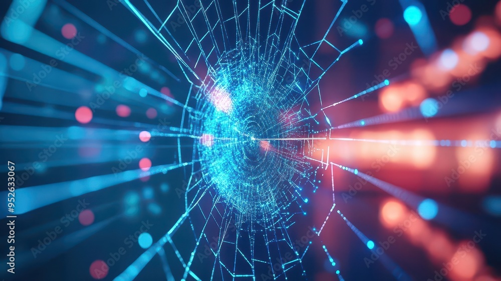 Poster abstract digital web with vibrant blue and red lights creating a futuristic atmosphere in a network 