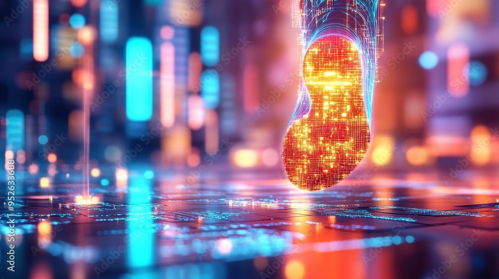 Poster digital footprints leading from a breached network node to an open backdoor - cyber thief trail, sec