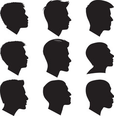 Side View of Men Face Vector Illustration. Set of Men Profile. Set of Silhouettes of People Heads Vector. Set of twelve Men Profile Vectors. Set of 12 Men Characters. Side View. Businessmen Profile.