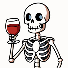 Vector Art Skeleton Drinking Wine on White Background