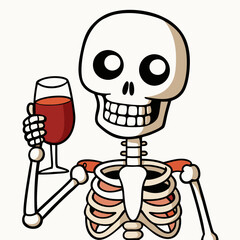 Vector Art Skeleton Drinking Wine on White Background
