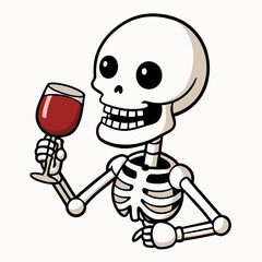Vector Art Skeleton Drinking Wine on White Background