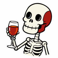 Vector Art Skeleton Drinking Wine on White Background