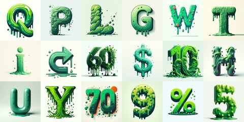 Green Lettering Typeface. AI generated illustration