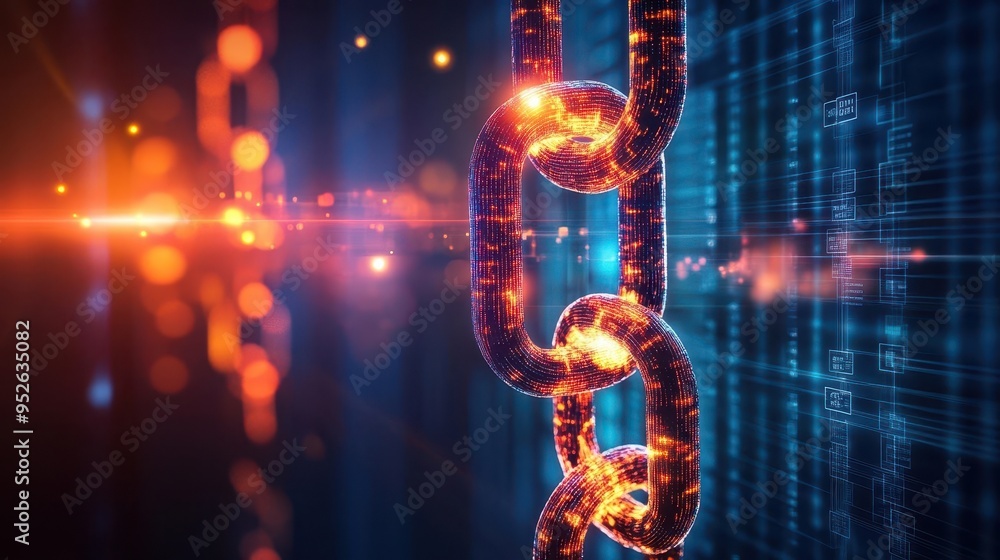 Aufkleber a close-up view of glowing chains against a digital background, symbolizing connection and technolog