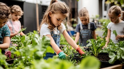 Children Engaged in Gardening Activities for a Sustainable Future. Highlighting Youth Involvement in Eco-Friendly Practices