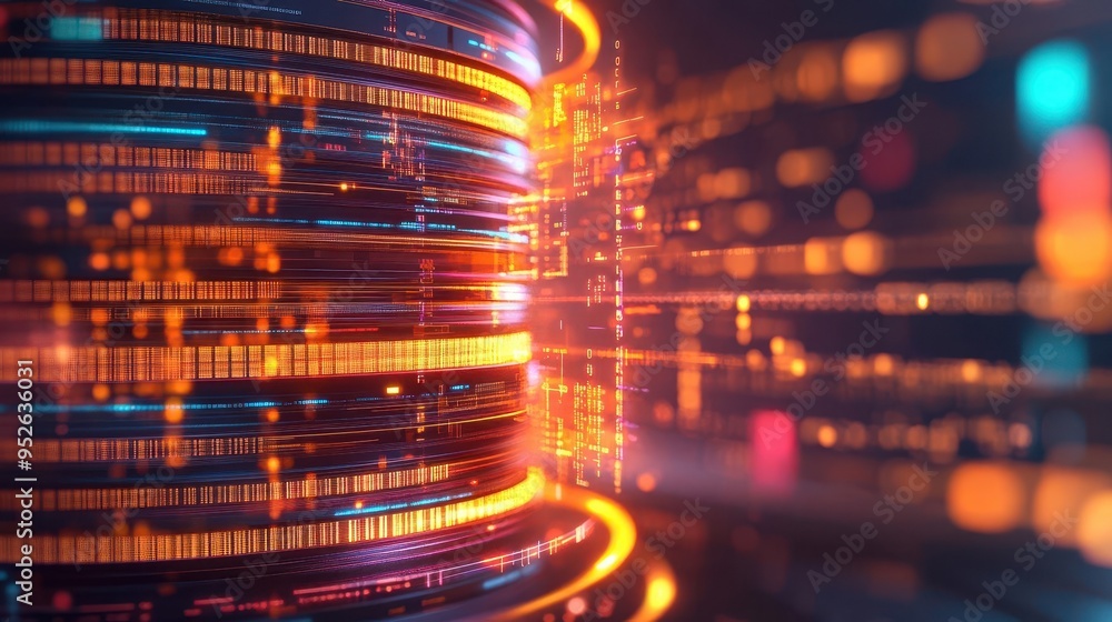 Poster a vibrant digital abstract with glowing lines and circuits, representing technology and futuristic i