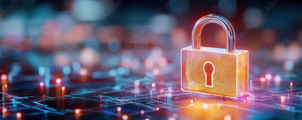 Aufkleber digital lock symbolizing security, encryption, and protection in a high-tech environment with vibran