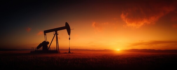 An oil pump jack silhouetted against a stunning sunset, highlighting the energy industry and natural beauty of the landscape.