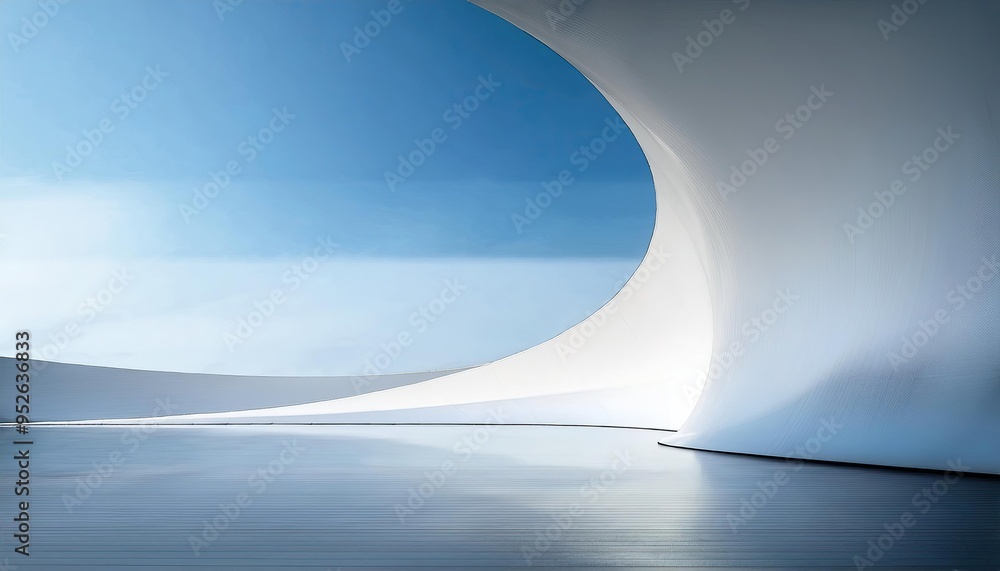 Poster modern architectural scene with a simple curved wall on the right, creating sharp lines and geometri