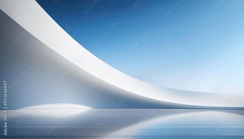 Poster modern architectural scene with a simple curved wall on the right, creating sharp lines and geometri
