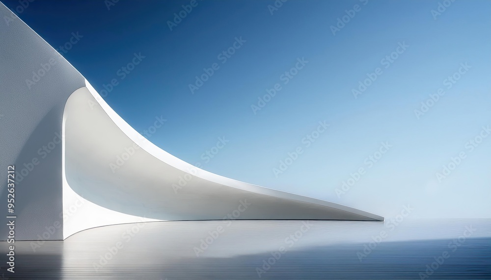 Poster modern architectural scene with a simple curved wall on the right, creating sharp lines and geometri