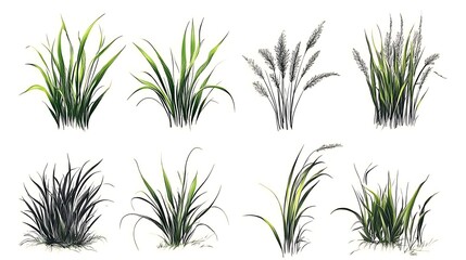 Obraz premium Hand-drawn set of blades of grass