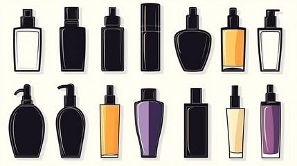 Fototapeta premium A silhouette vector illustration set of beauty cosmetic bottles