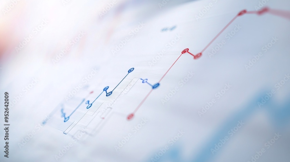 Fototapete close-up of a financial graph with highlighted data points and trend lines, set against a clean whit