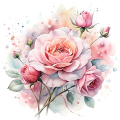 Romantic Floral Watercolor on White Background