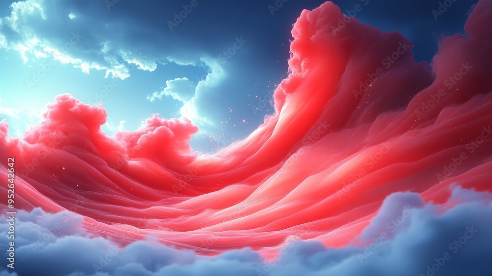 Poster glowing red clouds swirl gracefully in the sky illuminated by the fading sunlight creating a stunnin