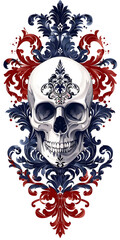 Tribal Skull and Baroque Patterns tattoo flash styles illustration